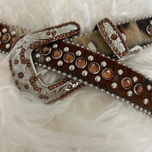 BB Simon Crystal /Leather Western Belt In Brown